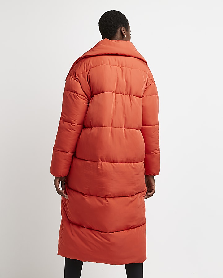 Red quilted puffer coat