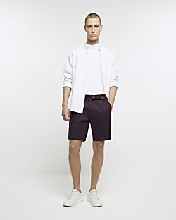 Red regular fit belted chino shorts