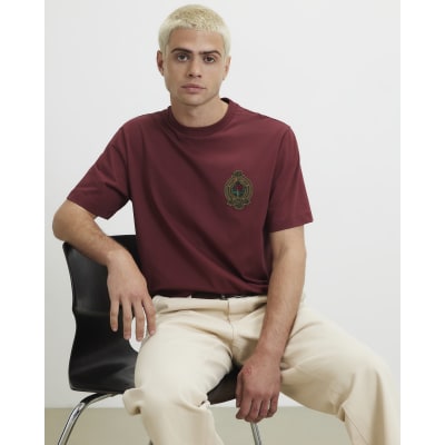 Red Regular Fit Cotton Saint Crest T-Shirt
