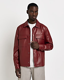 Red Regular fit faux leather shacket