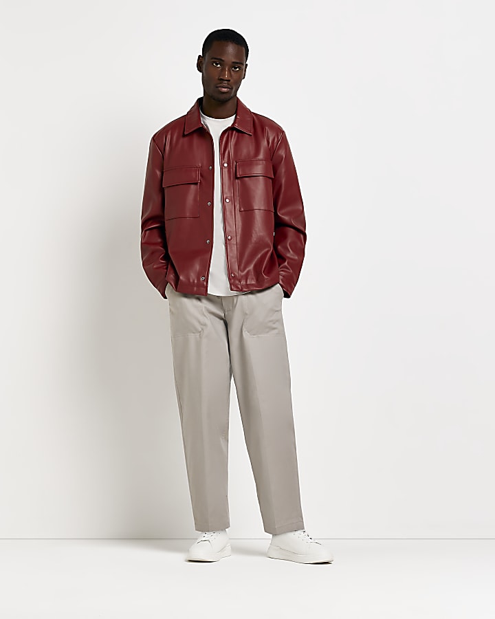 Red Regular fit faux leather shacket