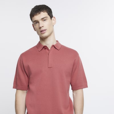 Red regular fit knitted polo shirt River Island