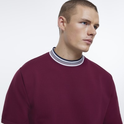 Red regular fit knitted taped t-shirt