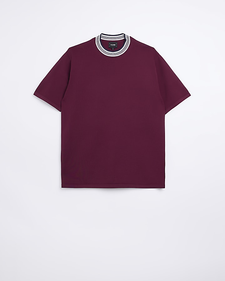 Red regular fit knitted taped t-shirt