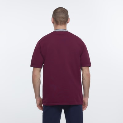 Red regular fit knitted taped t-shirt