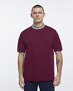 Red regular fit knitted taped t-shirt