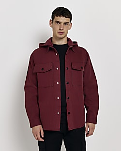 Red Regular fit Weave hooded overshirt