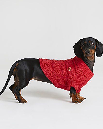 Red RI Dog cable knit jumper