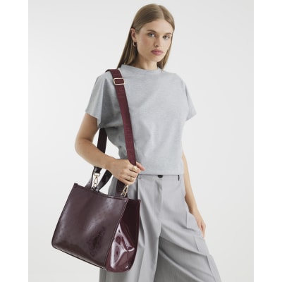 Red RI Embossed RI Monogram Tote Bag