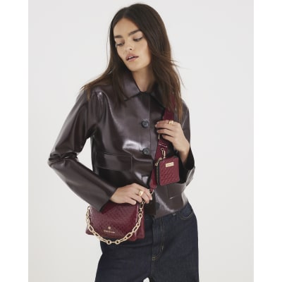 Red RI Monogram Chain Detail Cross Body Bag