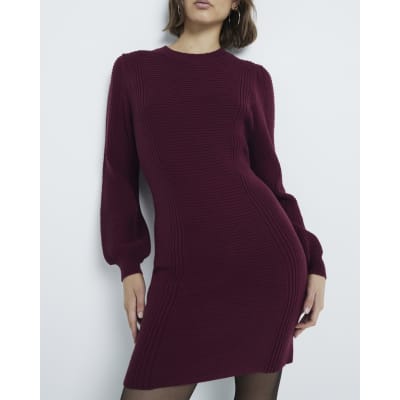 Red Rib Detail Mini Dress River Island