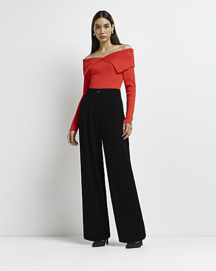 Red ribbed fold over jumper