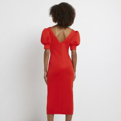 bodycon midi red dress