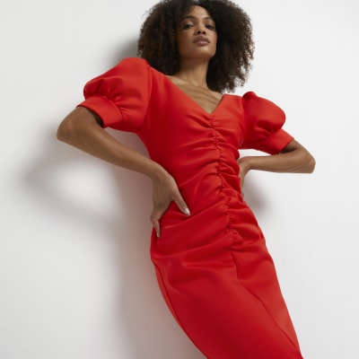 bodycon v neck midi dress