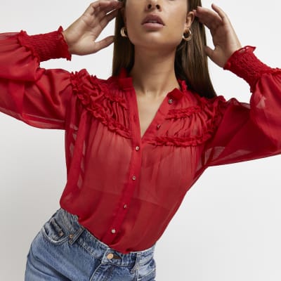 red ruffled shirt