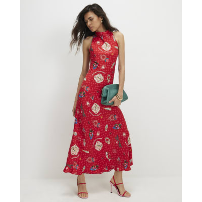 abstract print fitted midi slip dress Abstract Print Fitted Midi Slip Dress – BENJI & MOM main image 0