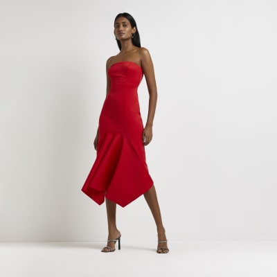 midi satin red dress