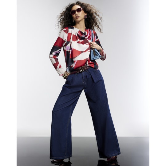 River Island Red Satin Colour Block Cowl Neck Top