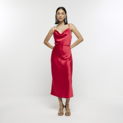 Mermaid Red Cowl Neck Satin Dress – Lisposa