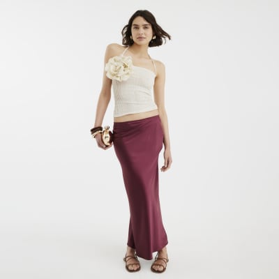 Red Satin Maxi Skirt