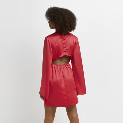 Red satin shift mini dress | River Island