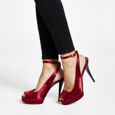 red satin sandals