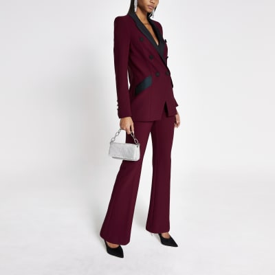 Red satin trim double breasted blazer | River Island