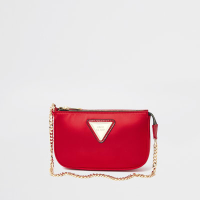 Red satin underarm handbag
