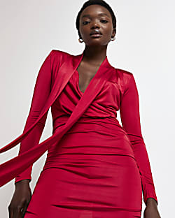 Red satin wrap mini dress