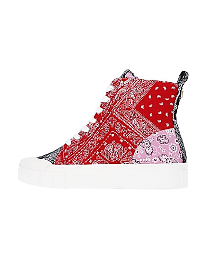 360 degree animation of product Red scarf print high top trainers frame-4