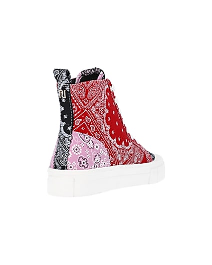 360 degree animation of product Red scarf print high top trainers frame-11