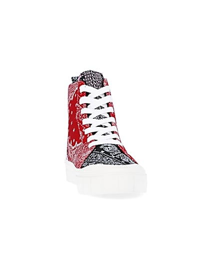 360 degree animation of product Red scarf print high top trainers frame-20