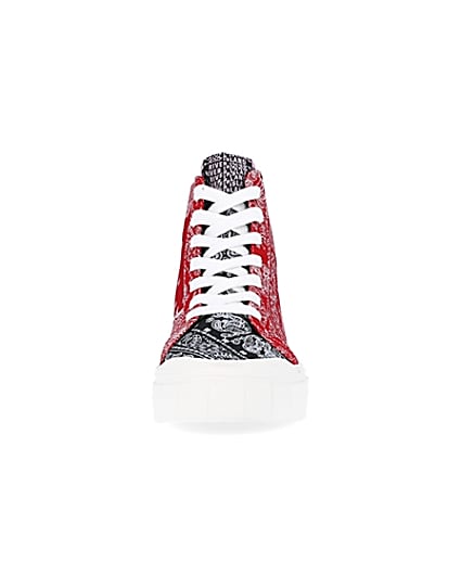 360 degree animation of product Red scarf print high top trainers frame-21