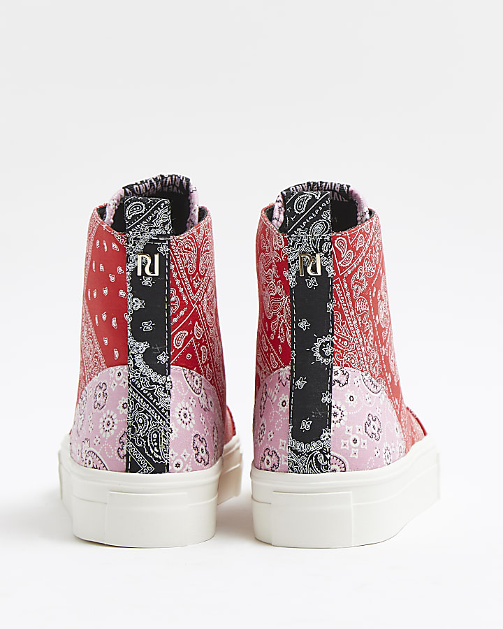 Red scarf print high top trainers