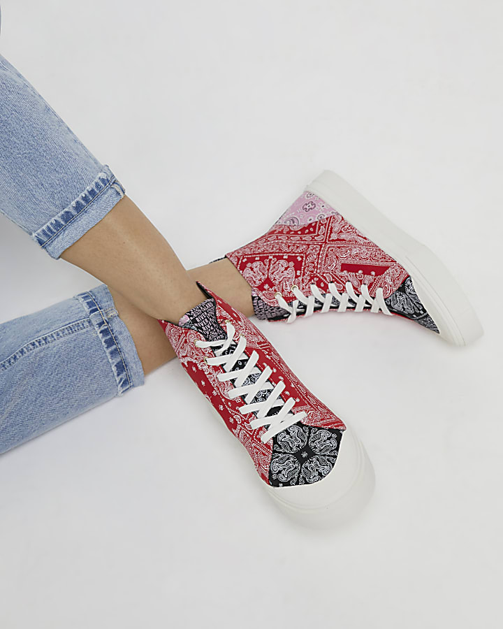 Red scarf print high top trainers