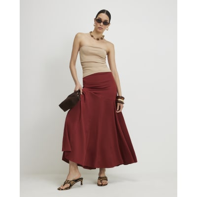 Red Seamed Maxi Skirt