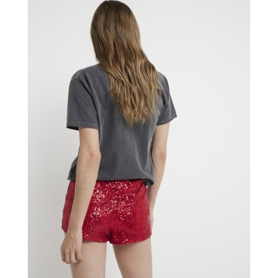 Red Sequin Hotpant Shorts River Island