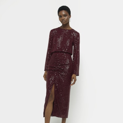 Sequin midi outlet dress long sleeve