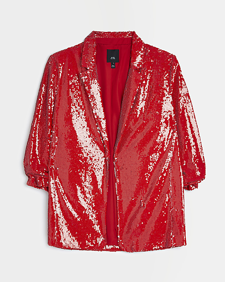 Red sequin oversized blazer