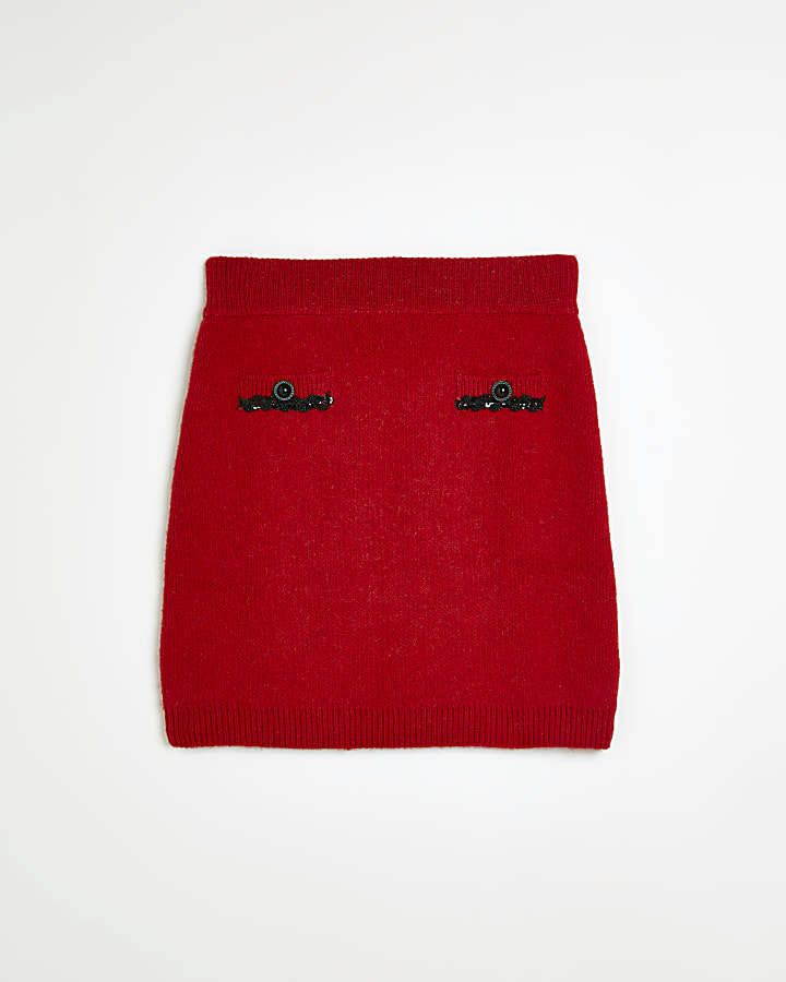 Red sequin trim mini skirt