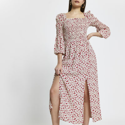 long sleeve shirred waist maxi dress