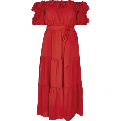 river island red bardot dress