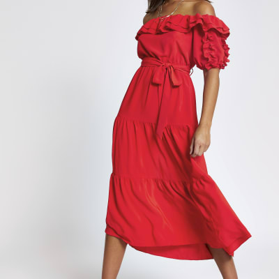 river island red midi dress