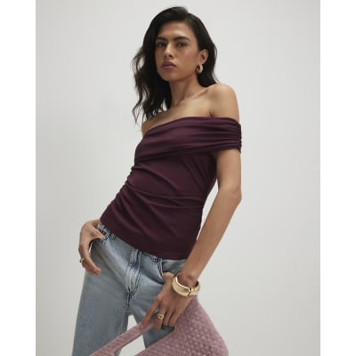 Red Short Sleeve Bardot Top