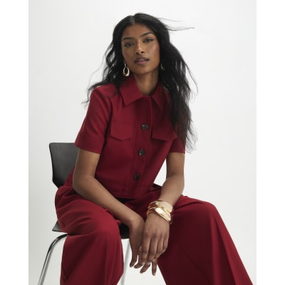 Red Short Sleeve Cropped Jacket