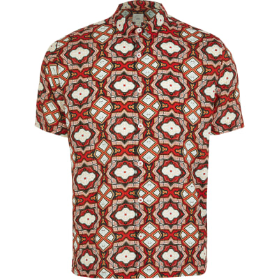 Red short sleeve geo print regular fit shirt | River Island