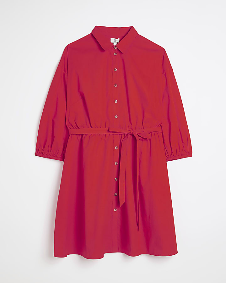 Red short sleeve mini shirt dress