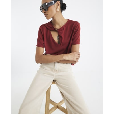 Red Short Sleeve Trim Neckline T-Shirt