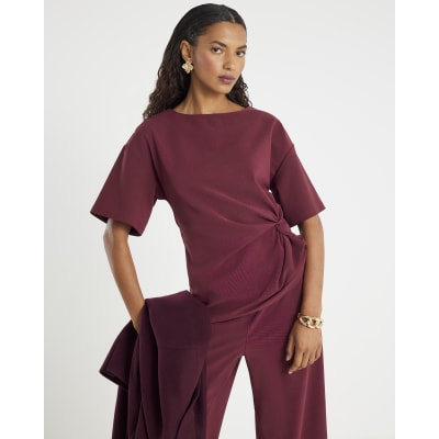 Red Short Sleeve Twist Detail Top