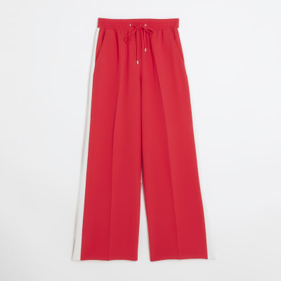 Red side stripe wide leg joggers River Island